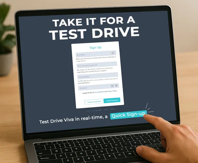 Take it for a test drive: the sign-up form on a laptop screen